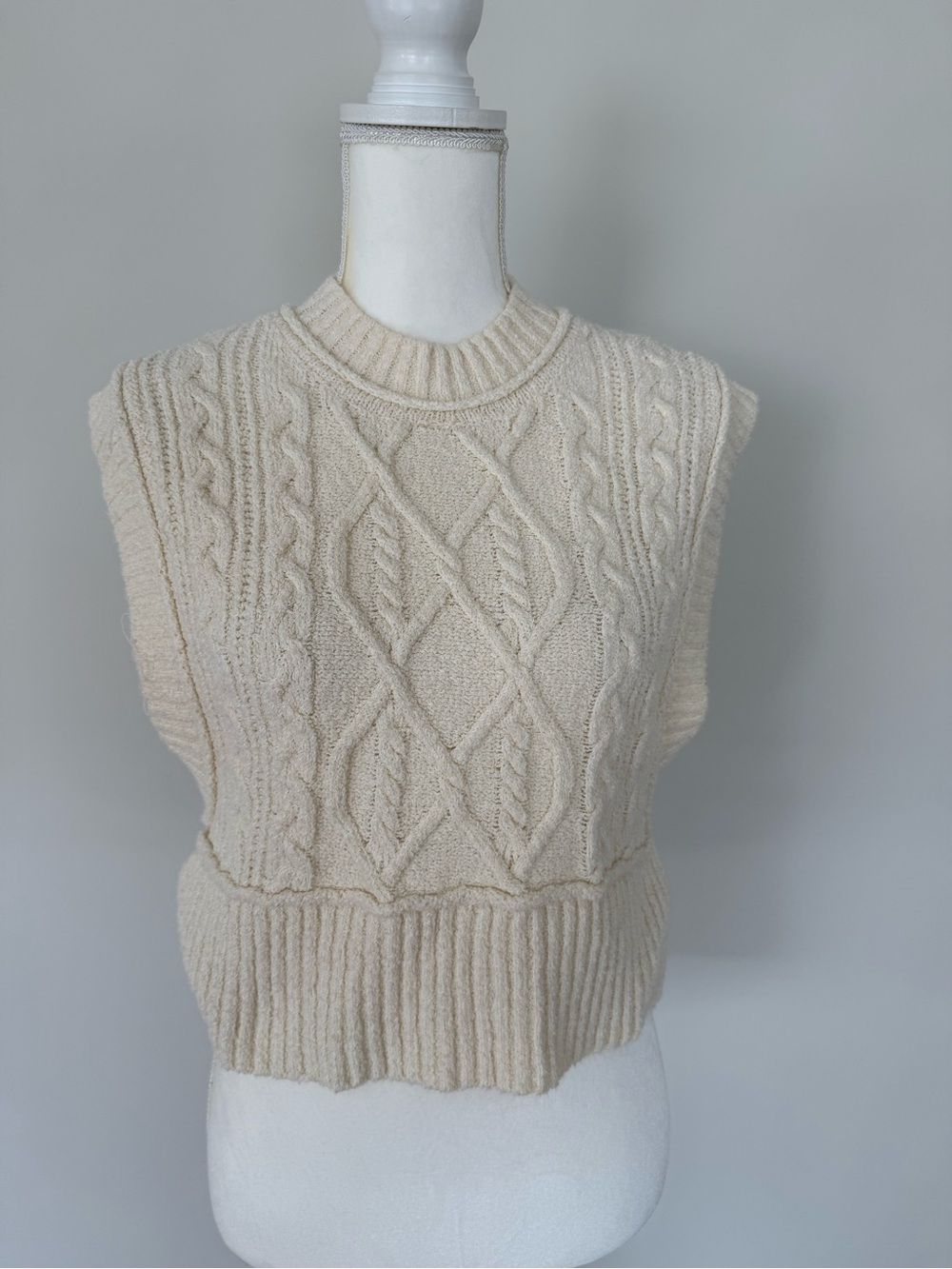 Free People Rowan Sweater Vest COTTON Cable Knit Relaxed Top